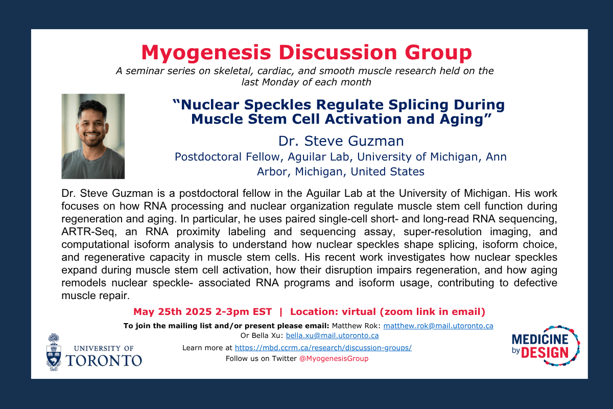 Myogenesis Discussion Group | Nuclear Speckles Regulate Splicing During Muscle Stem Cell Activation and Aging