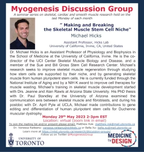 Myogenesis discussion group poster for May 2023.