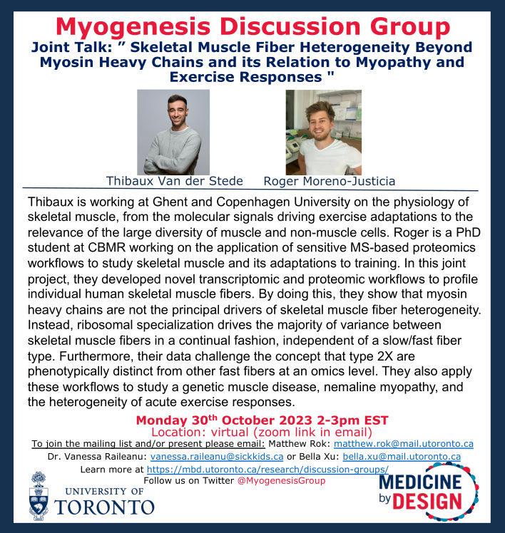 Myogenesis Discussion Group promotional flyer. Webinar taking place October 30, 2023.