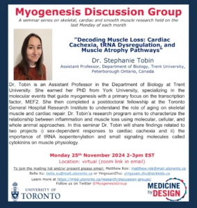 November Myogenesis Discussion Group talk, presented by Dr Stephanie Tobin