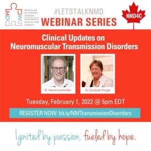 webinar poster for clinical updates on neuromuscular transmission disorders.