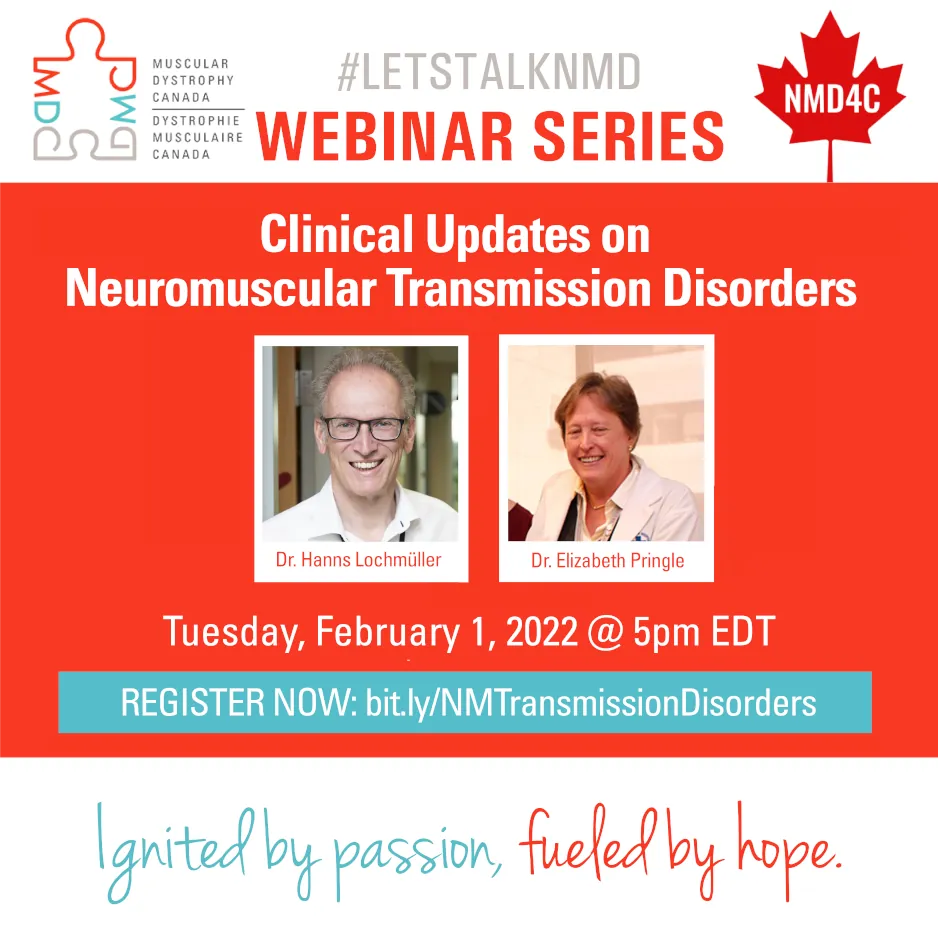 webinar poster for clinical updates on neuromuscular transmission disorders.