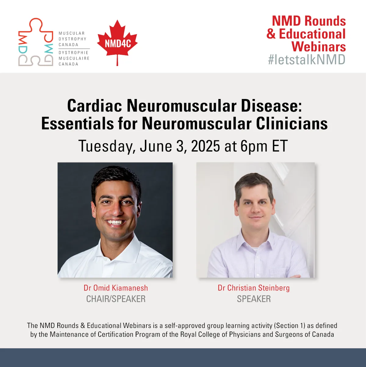 Event poster for June 3 NMD4C webinar on Cardiac Neuromuscular Disease