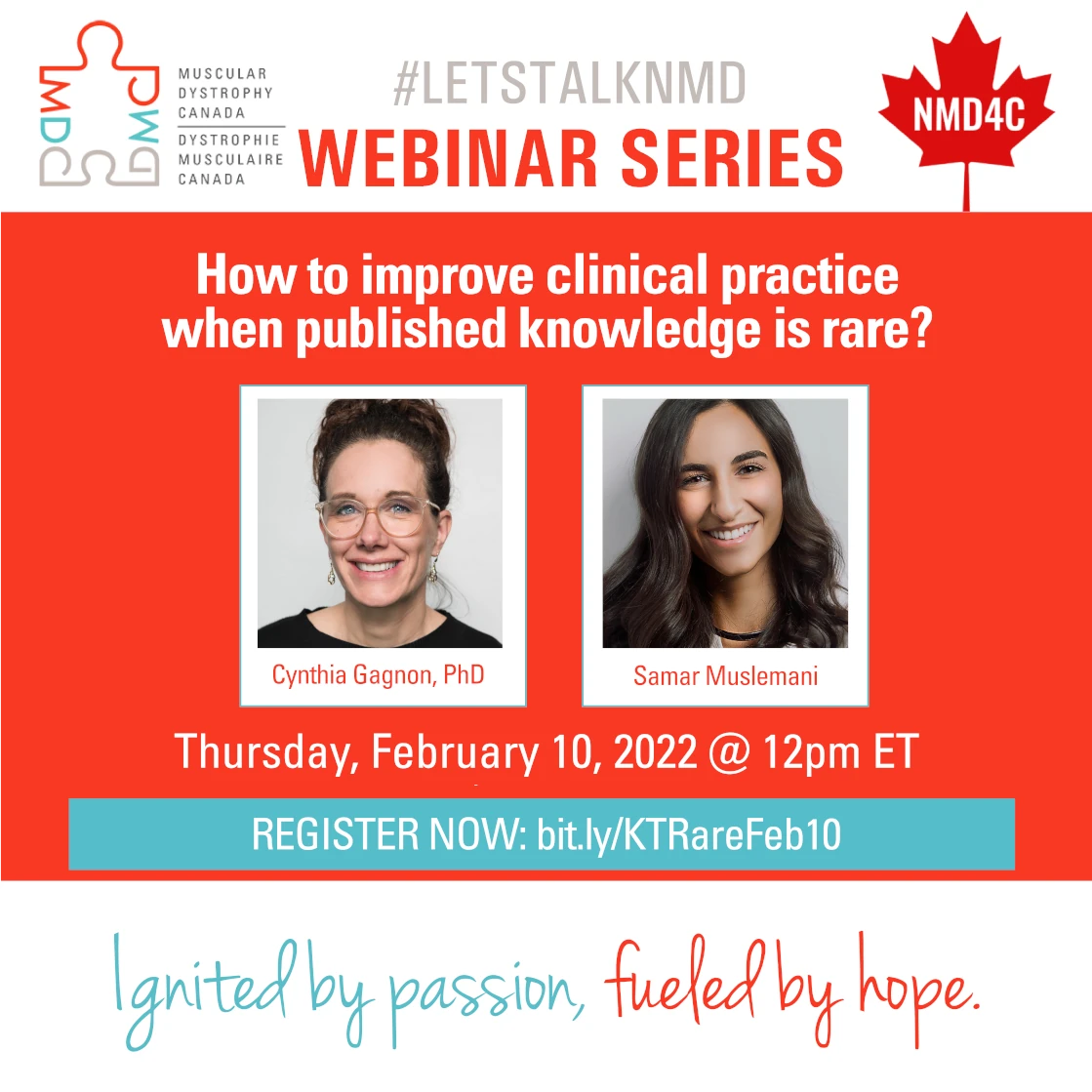 Webinar poster, how to improve clinical practice when published knowledge is rare? Speakers Dr. Cynthia Gagnon and Samar Muslemani.