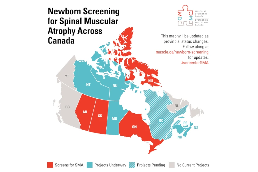 Alberta and Saskatchewan are now provinces which offer newborn screening for SMA