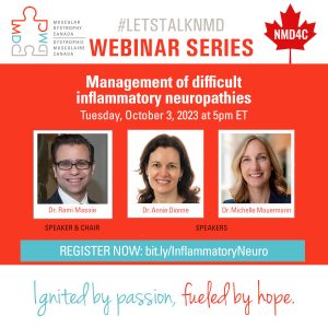 Webinar on inflammatory myopathy management hosted by NMD4C and MDC, taking place October 2023.