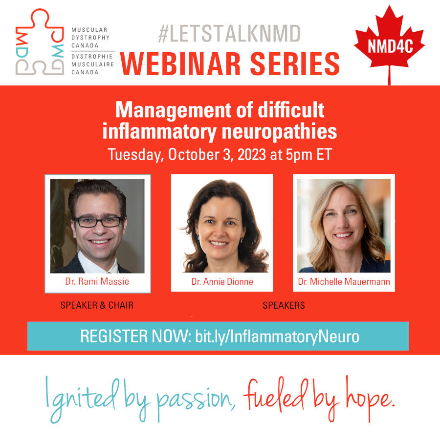 Webinar on inflammatory myopathy management hosted by NMD4C and MDC, taking place October 2023.