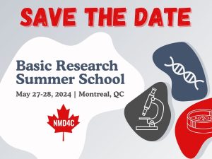Save the Date promotion for NMD4C basic research summer school, taking place May 27-28 2024 in Montreal QC.