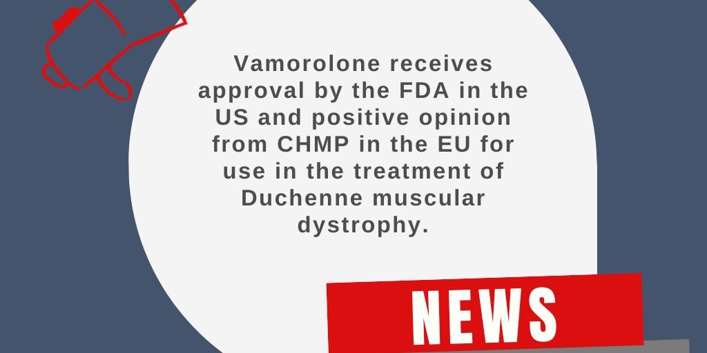 News update reading: Vamorolone receives approval by the FDA in the US and positive opinion from CHMP in the EU for use in the treatment of Duchenne muscular dystrophy.