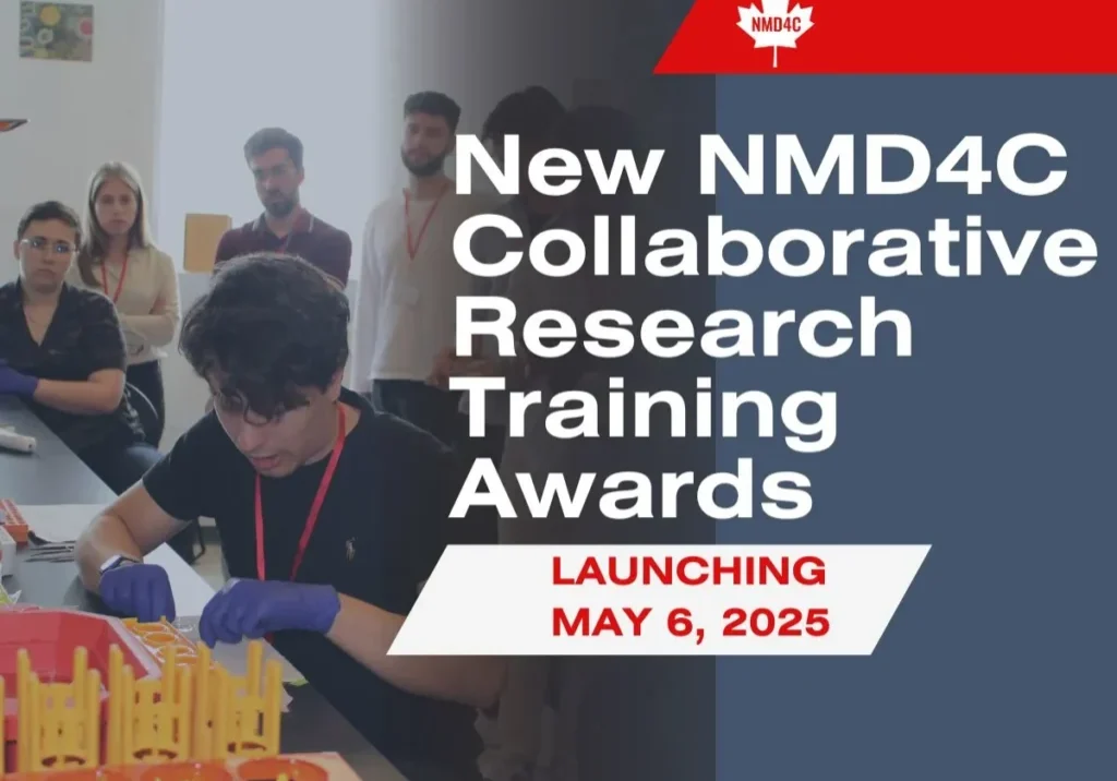 announcement text reading: New NMD4C Collaborative Research Training Awards, launching May 7 2025
